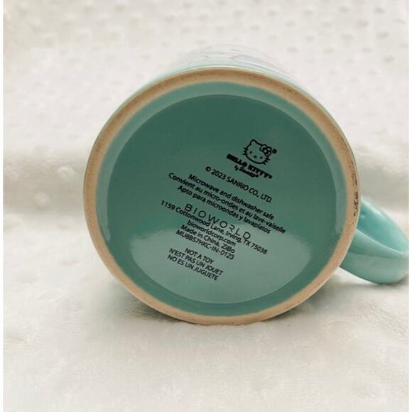 Hello Kitty Stars & Rainbow Letters 14oz Teal Ceramic Coffee Mug- NEW - Picture 6 of 6